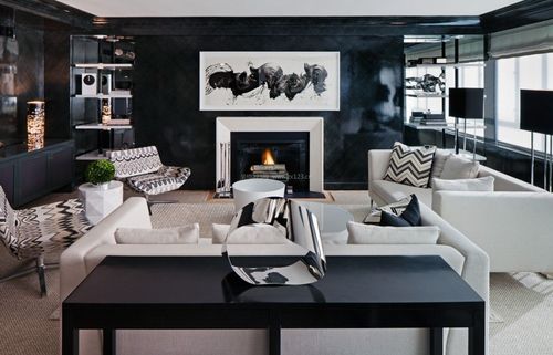 黑白现代风格房屋室内壁炉装修效果图片_装信通网效果图